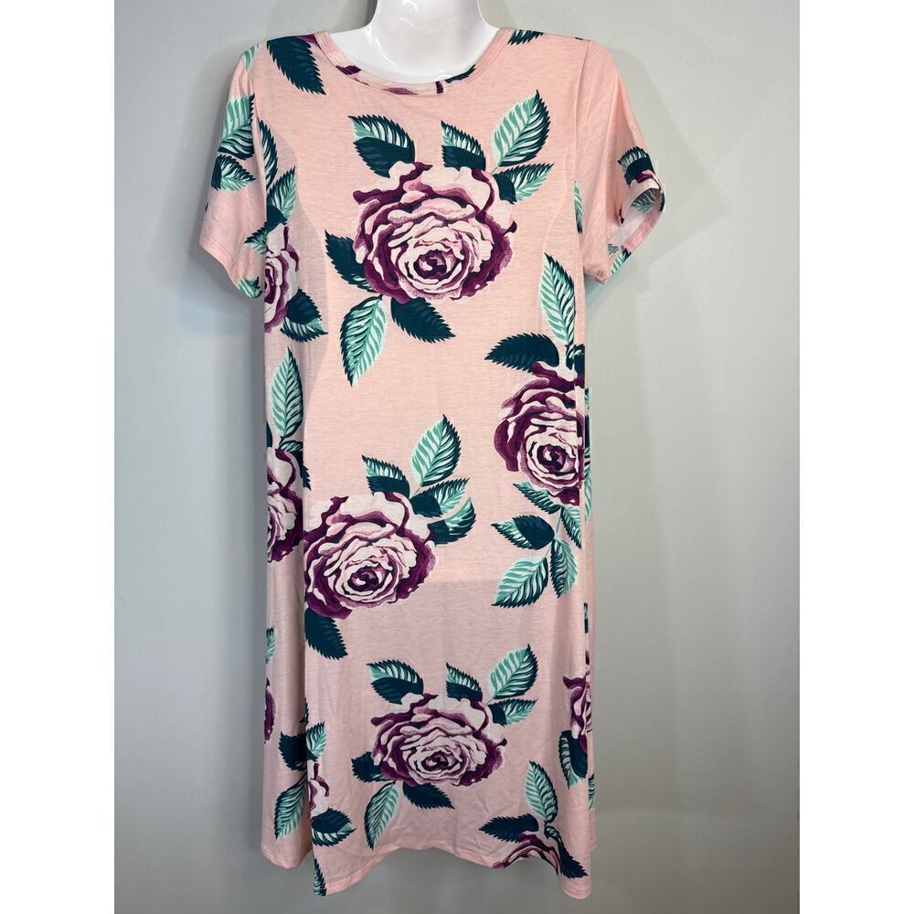 LuLaRoe Big Flowers Jessie Pocket Mini Dress Spring Rose Floral on Pink Small - Picture 5 of 7